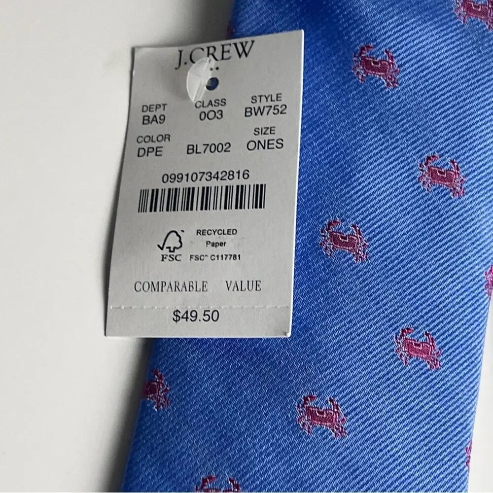 J.Crew Men’s Crab Seafood Preppy Print Tie New With Tag